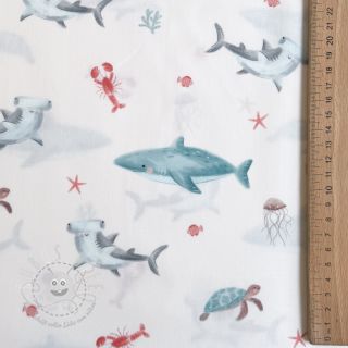 Baumwollstoff Sea life offwhite digital print