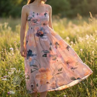 Baumwollstoff SATIN Penny flower peach digital print