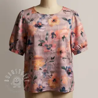 Baumwollstoff SATIN Penny flower peach digital print