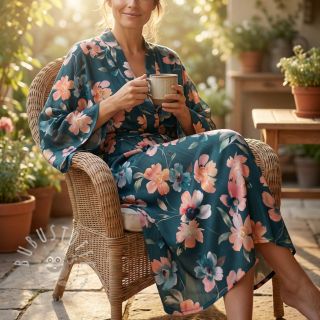 Baumwollstoff SATIN Penny flower petrol digital print