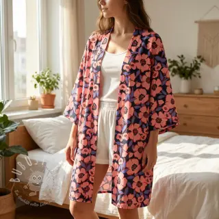 Baumwollstoff SATIN Flower Kala navy