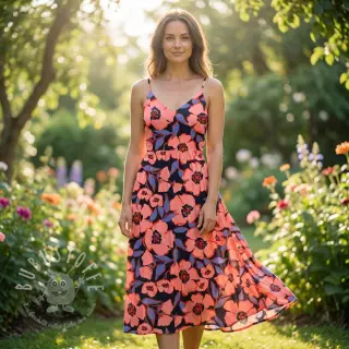 Baumwollstoff SATIN Flower Kala navy