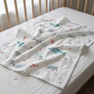 Baumwollstoff Sea life offwhite digital print