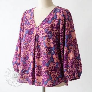 Viskosestoff STRETCH Flowers Junie purple