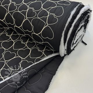 Steppstoffe EMBROIDERY Hearts black