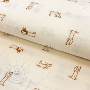 Double gauze/musselin EMBROIDERY Dogs ecru