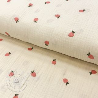 Double gauze/musselin EMBROIDERY Fruit natural peach