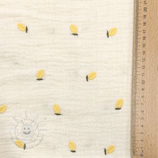 Double gauze/musselin EMBROIDERY Fruit natural yellow