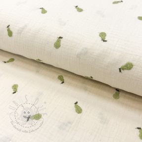 Double gauze/musselin EMBROIDERY Fruit natural green