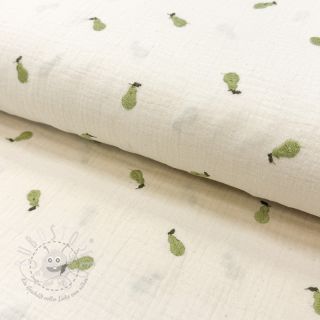 Double gauze/musselin EMBROIDERY Fruit green SIMPLY NATURAL