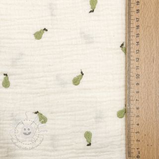 Double gauze/musselin EMBROIDERY Fruit natural green