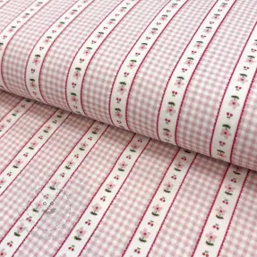 Double gauze/musselin Flowers check pink digital print