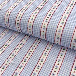 Double gauze/musselin Flowers check blue digital print