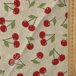 Dekostoff Linenlook premium Cherry Happy Joy