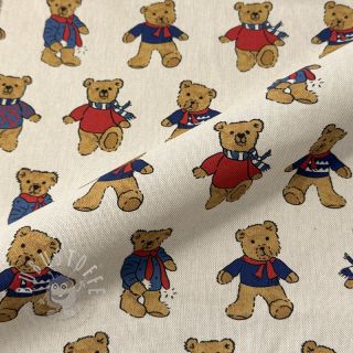 Dekostoff Linenlook Teddy Bear Cosy digital print