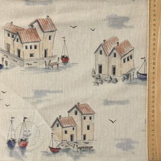 Dekostoff Linenlook Seaside House View digital print