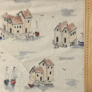 Dekostoff Linenlook Seaside House View digital print
