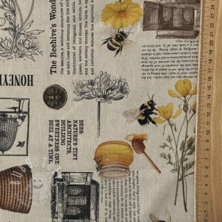 Dekostoff Linenlook Bee Honey Recipe digital print