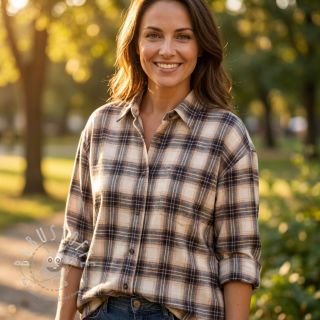 Baumwollstoff YARN DYED BRUSHED Check Tim beige