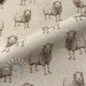 Dekostoff Linenlook Pen Drawing Sheep digital print