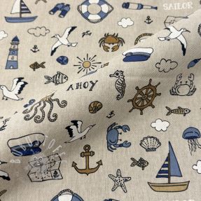 Dekostoff Linenlook premium Nautical Doodle