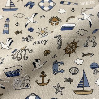 Dekostoff Linenlook premium Nautical Doodle