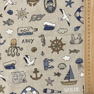 Dekostoff Linenlook premium Nautical Doodle