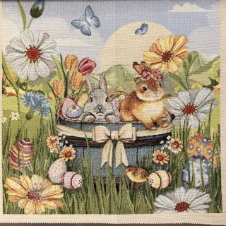 Dekostoff GOBELIN PREMIUM Floral Easter Bunny PANEL