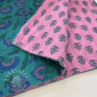 Double gauze/musselin STEPPED Flowers petrol