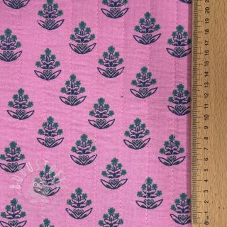 Double gauze/musselin STEPPED Flowers petrol