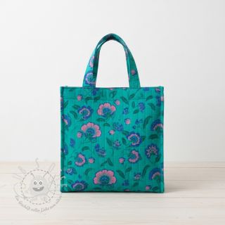 Double gauze/musselin STEPPED Flowers petrol