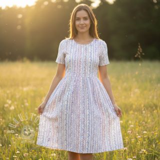 Double gauze/musselin Leaves in stripes digital print ORGANIC