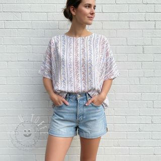 Double gauze/musselin Leaves in stripes digital print ORGANIC