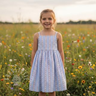 Double gauze/musselin Flowers check blue digital print