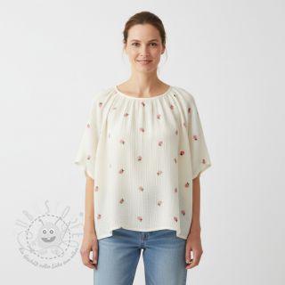 Double gauze/musselin EMBROIDERY Fruit natural peach