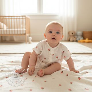 Double gauze/musselin EMBROIDERY Fruit natural peach