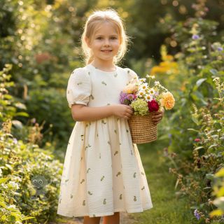 Double gauze/musselin EMBROIDERY Fruit green SIMPLY NATURAL