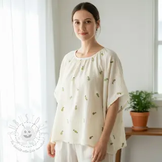 Double gauze/musselin EMBROIDERY Fruit green SIMPLY NATURAL