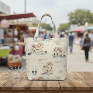 Dekostoff Linenlook Seaside House View digital print