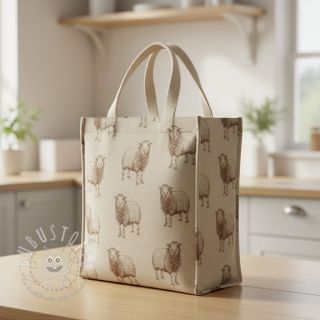 Dekostoff Linenlook Pen Drawing Sheep digital print