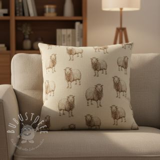 Dekostoff Linenlook Pen Drawing Sheep digital print