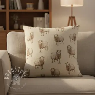 Dekostoff Linenlook Pen Drawing Sheep digital print