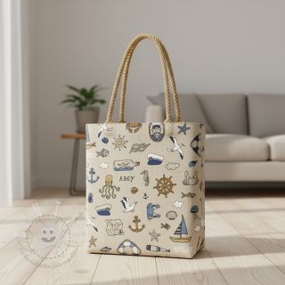 Dekostoff Linenlook premium Nautical Doodle