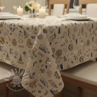 Dekostoff Linenlook premium Nautical Doodle