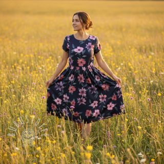 Baumwollstoff VISCOSE Flowers navy digital print