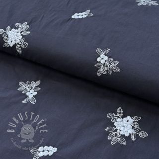 Baumwollstoff VOILE EMBROIDERY Flowers navy