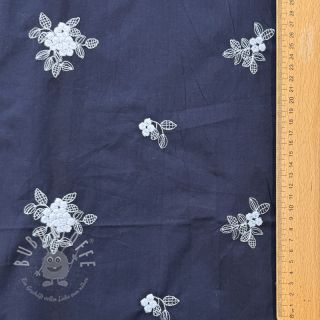 Baumwollstoff VOILE EMBROIDERY Flowers navy