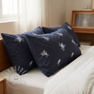 Baumwollstoff VOILE EMBROIDERY Flowers navy