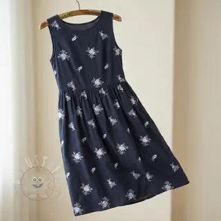 Baumwollstoff VOILE EMBROIDERY Flowers navy