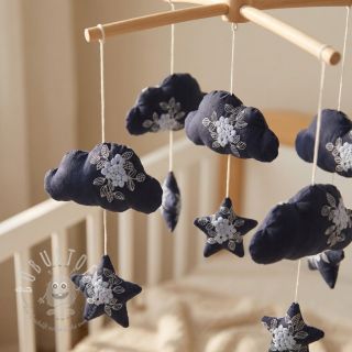Baumwollstoff VOILE EMBROIDERY Flowers navy